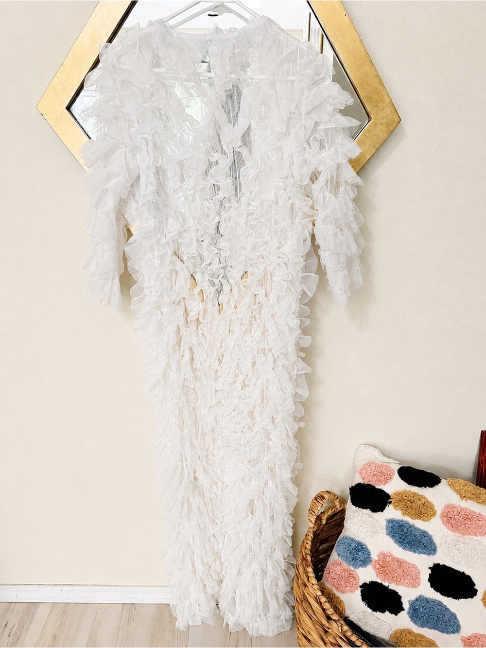 Kikiriki Off White Ruffle Tulle Maxi Duster Robe S - Picture 2 of 4